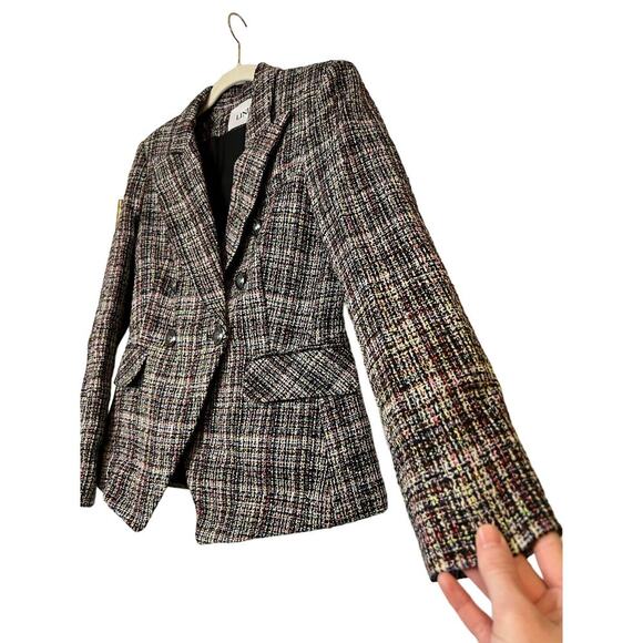 LINI Women's Blue Red McKenzie Tweed Double-Breasted Jacket Blazer Size 4 - Picture 3 of 8